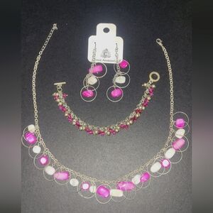 Silver And Pink-3 Piece Jewelry Set